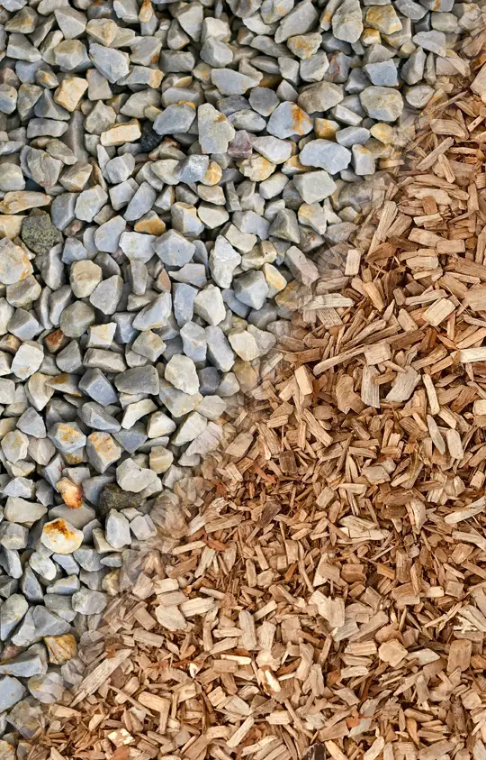 mulch and stones Photo of landscaping mulch and stones